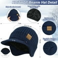 thumbnail image 2 of KOITHOT 3 Pcs Winter Beanie Hat with Brim and Ear Flaps Knitted Line Neck Warmer Touchscreen Gloves Set for Men Navy Blue, 2 of 6