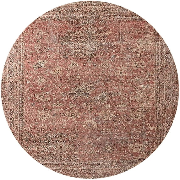 Ahgly Company Indoor Round Mid-Century Modern Dark Salmon Pink Oriental Area Rugs, 4' Round