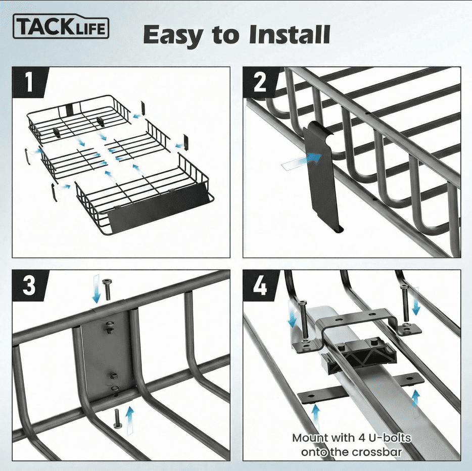 TACKLIFE Roof Rack Cargo Basket,64"×39"×6"Extension Universal Roof Basket,Capacity 250lb,Luggage Rack for SUV/Car,Black