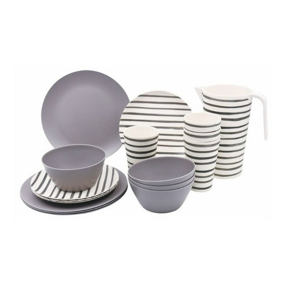 Vajilla de Melamina 17 pzas Cocina Rayas Grises Fraciel Fraciel A17
