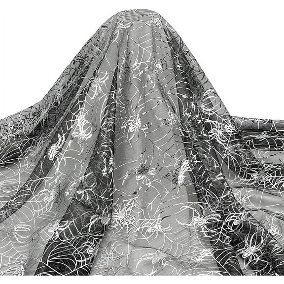 Halloween Spider Web Fabric 78.7X 59inch Wide Glitterie Silver Spider Webs Black Mesh Halloween Fabric Halloween Spider Web Lace by The Yard for Halloween Party Decoration