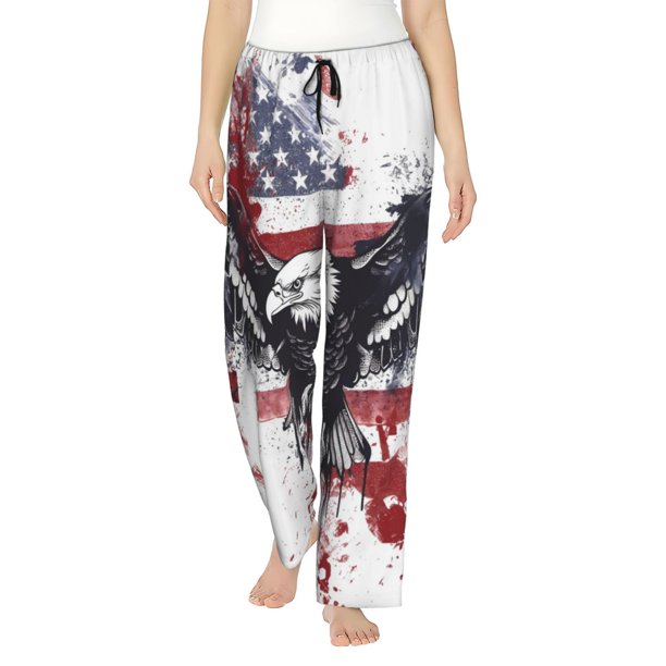Balery American Flag Eagle Art Pantalones de pijama para mujer, pijamas ultraligeros, pantalones de estar por casa-X-Large
