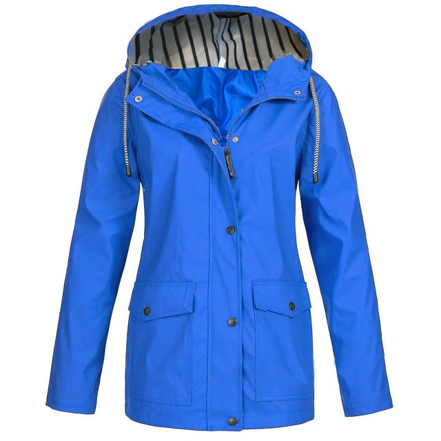 Women Solid Rain Jacket Outdoor Plus Size Waterproof Hooded Raincoat Windproof
