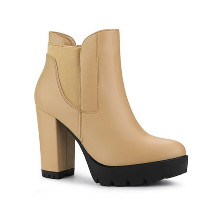 

Unique Bargains Women Chunky High Heel Platform Zipper Chelsea Boots
