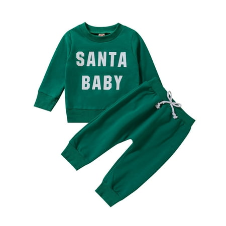 

PANGF Baby Christmas Clothing T-Shirts Toddler Boys Girls Christmas Winter Long Sleeve Santa Baby Letter Prints Tops Pants 2PCS Outfits Clothes Set