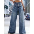 thumbnail image 4 of Women Wide Leg Jeans High Waisted Wide Leg Stretchy Trendy Button Denim Pants  S, 4 of 10