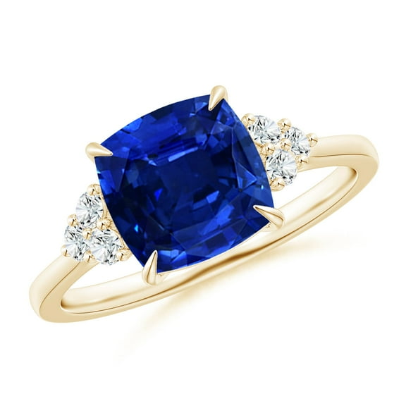 ANGARA Lab Grown 2.35 Ct Blue Sapphire Engagement Ring with Diamonds for Women in 14K Yellow Gold (Size-8mm) | September Birthstone, Anniversary, Jewelry Gift for Women | Lab-Grown Blue Sapphire Ring