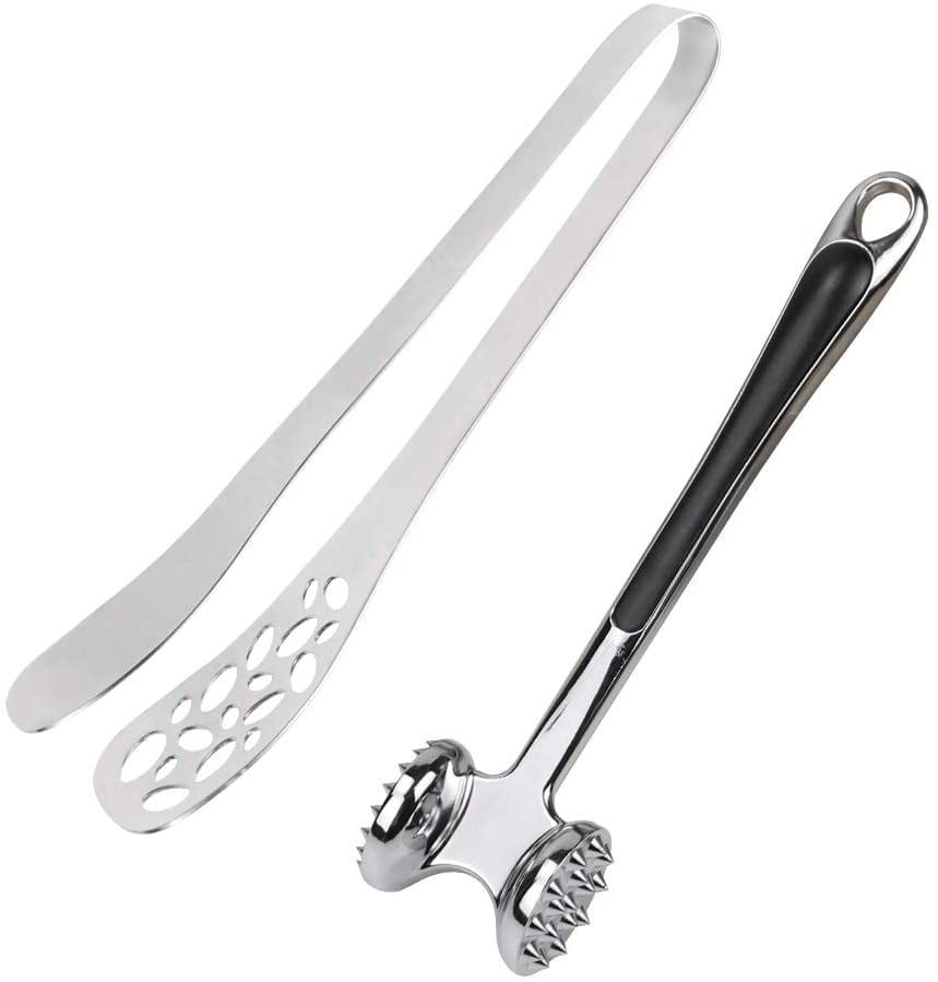 Stainless Steel Meat Tenderizer Hammer - 22.5cm Double Sided With Non-Stick Coating & Rubber Handle