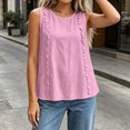 thumbnail image 6 of Women's Ruffle Detail Sleeveless Tank Tops Summer Petite Plain Crew Neck Tee Casual Travel Tops Pink, 6 of 6