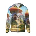thumbnail image 2 of Uemuo Cute Mushroom Town Pattern Women's Full Zip UPF 50+ Sun Protection Hoodie Jacket Long Sleeve Sun Shirt Hiking Outdoor Performance with Pockets-, 2 of 9