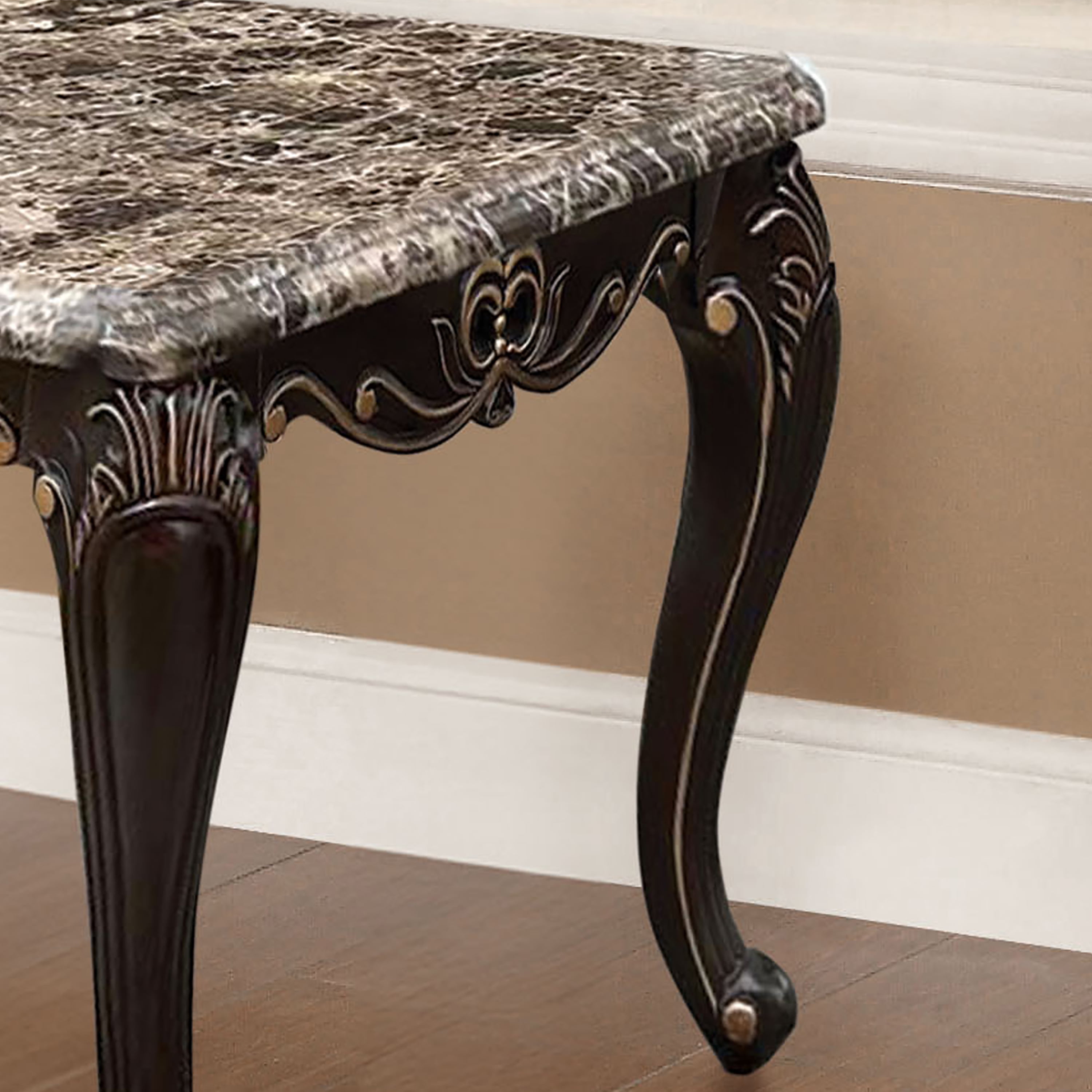 Furniture of America Esteran Traditional Indoor Genuine Marble Top End Table, Dark Walnut