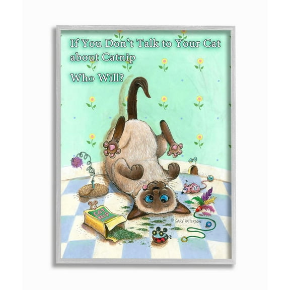 Stupell Industries Catnip Funny Cat Cartoon Pet Design Framed Wall Art by Gary Patterson
