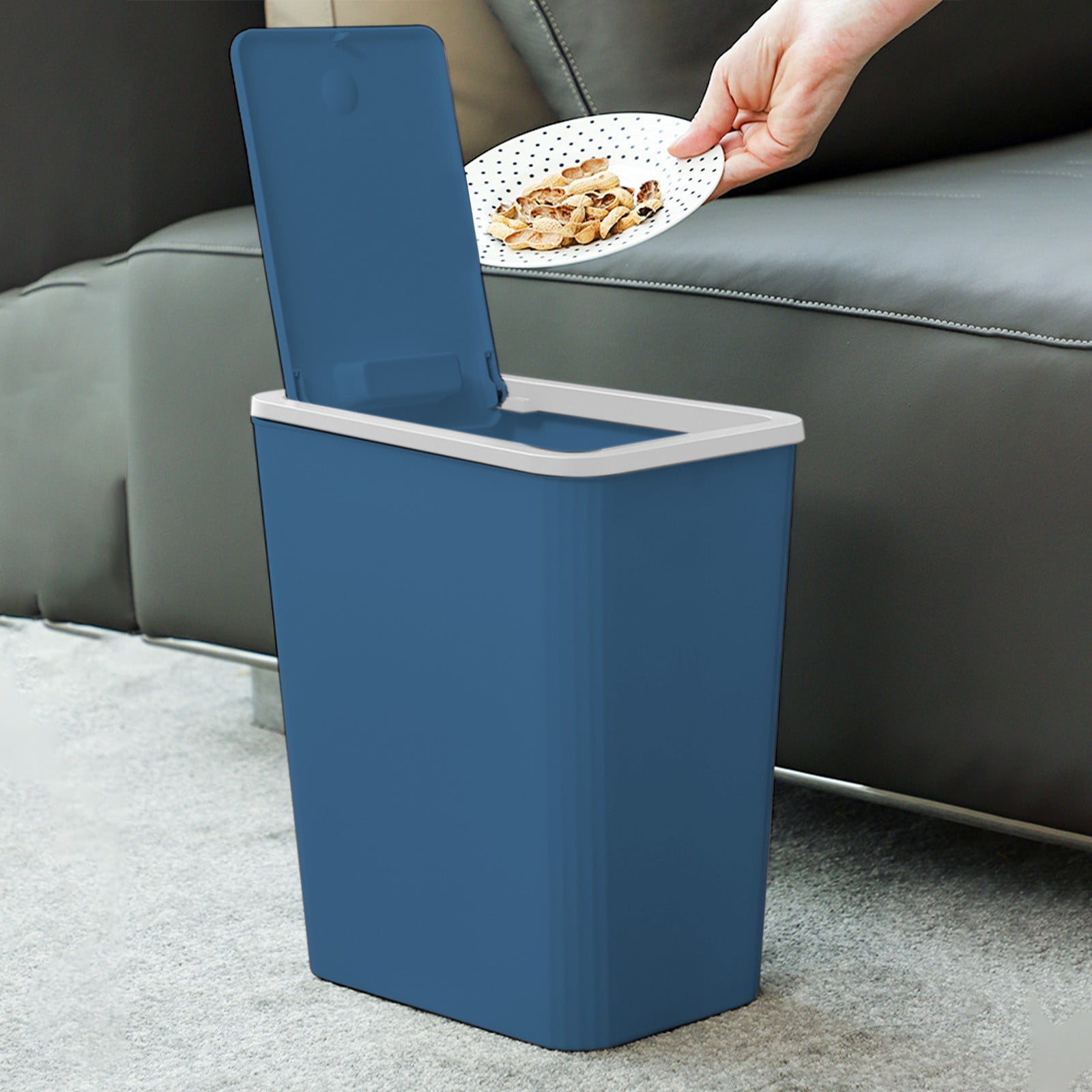 Bathroom Trash Can with Press Popup Lid and Odor-Lock Inner Ring – Slim Plastic Wastebasket for Toilet, Bedroom, Office, Small Spaces, Keeps Garbage Sealed and Fresh