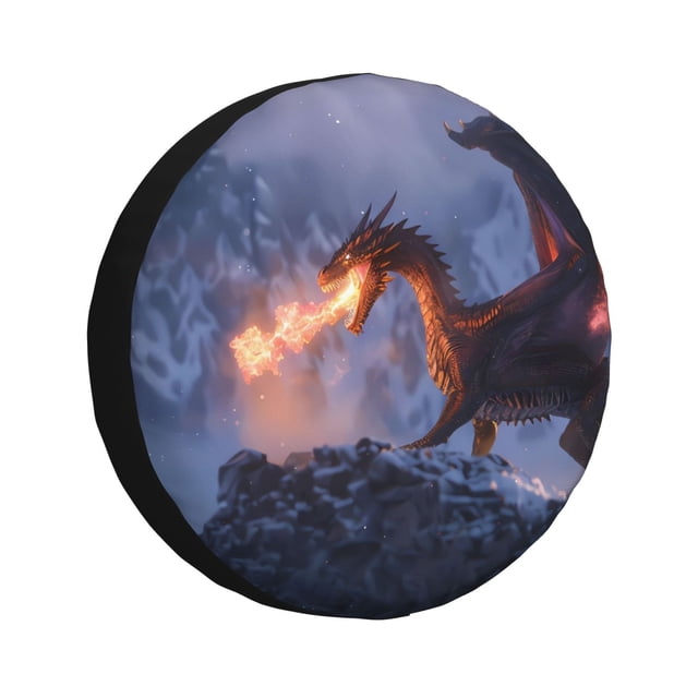 Fotbe Winter Fire Dragon Funda de Llanta de Repuesto con Estampado, Engrosada, Ajuste Universal para Jeep, Remolque, RV, SUV, Camión-17 inch