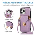 thumbnail image 2 of Allytech Card Holder Case for iPhone 14 Pro, Premium PU Leather Kickstand Case with Metal Anti-Theft Buckle & Shoulder Strap, Shockproof Drop Protection Comfortable Grip Case, Purple, 2 of 7