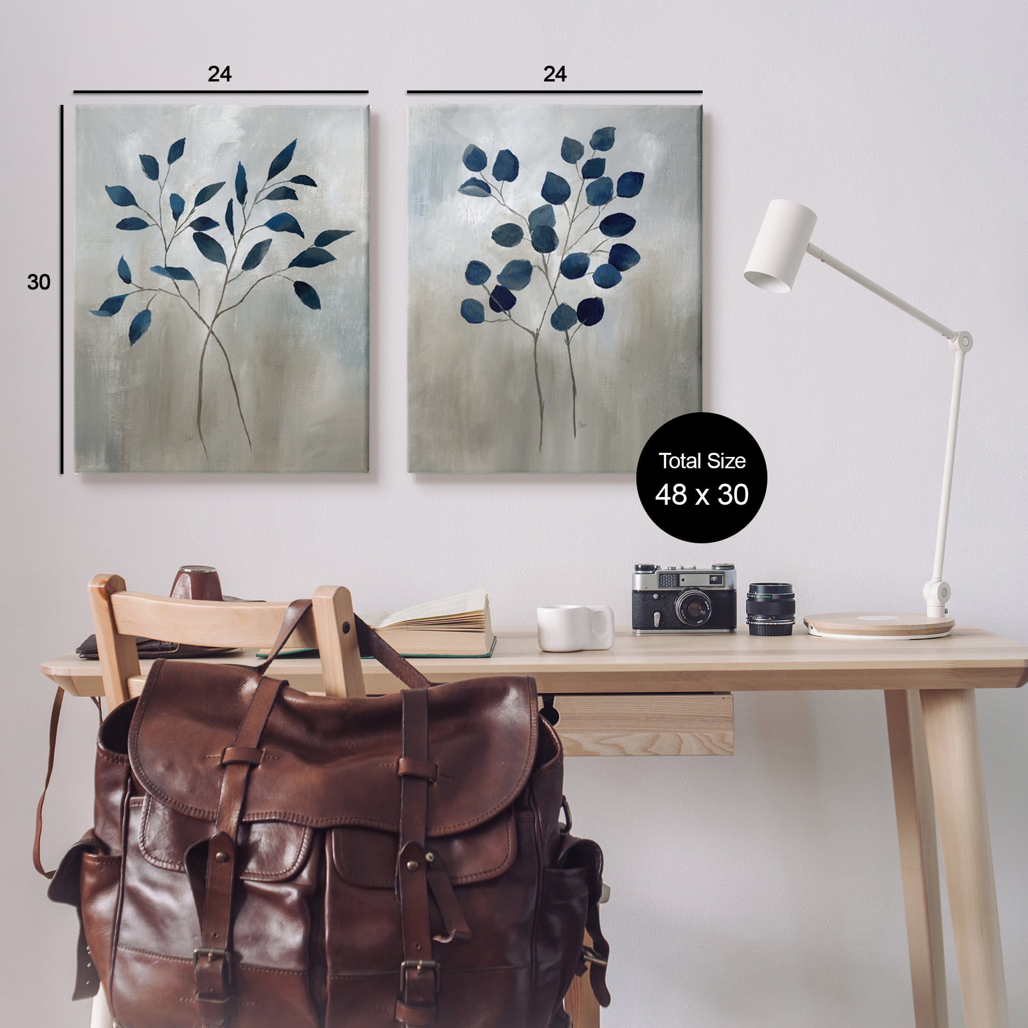 Stupell Industries Grey Botanical Sprigs Botanical & Floral Painting Gallery Wrapped Canvas Print Wall Art, 24 x 30, Set of 2
