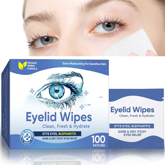 Eyelid Wipes Cleansing Wipes for Dry Eyes – Rinse Free Eye Lid Cleaning Wipes, Individually Wrapped Travel Eye Wipes, 100 Count