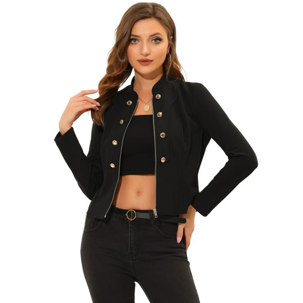 Chaqueta Allegra K con cremallera estilo vintage Steampunk negro XL para mujer