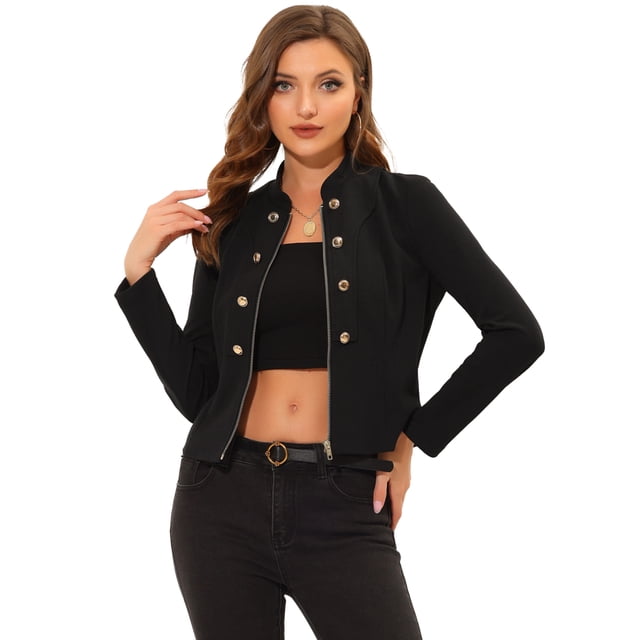 Chaqueta con cremallera Allegra K estilo vintage Steampunk Negro S