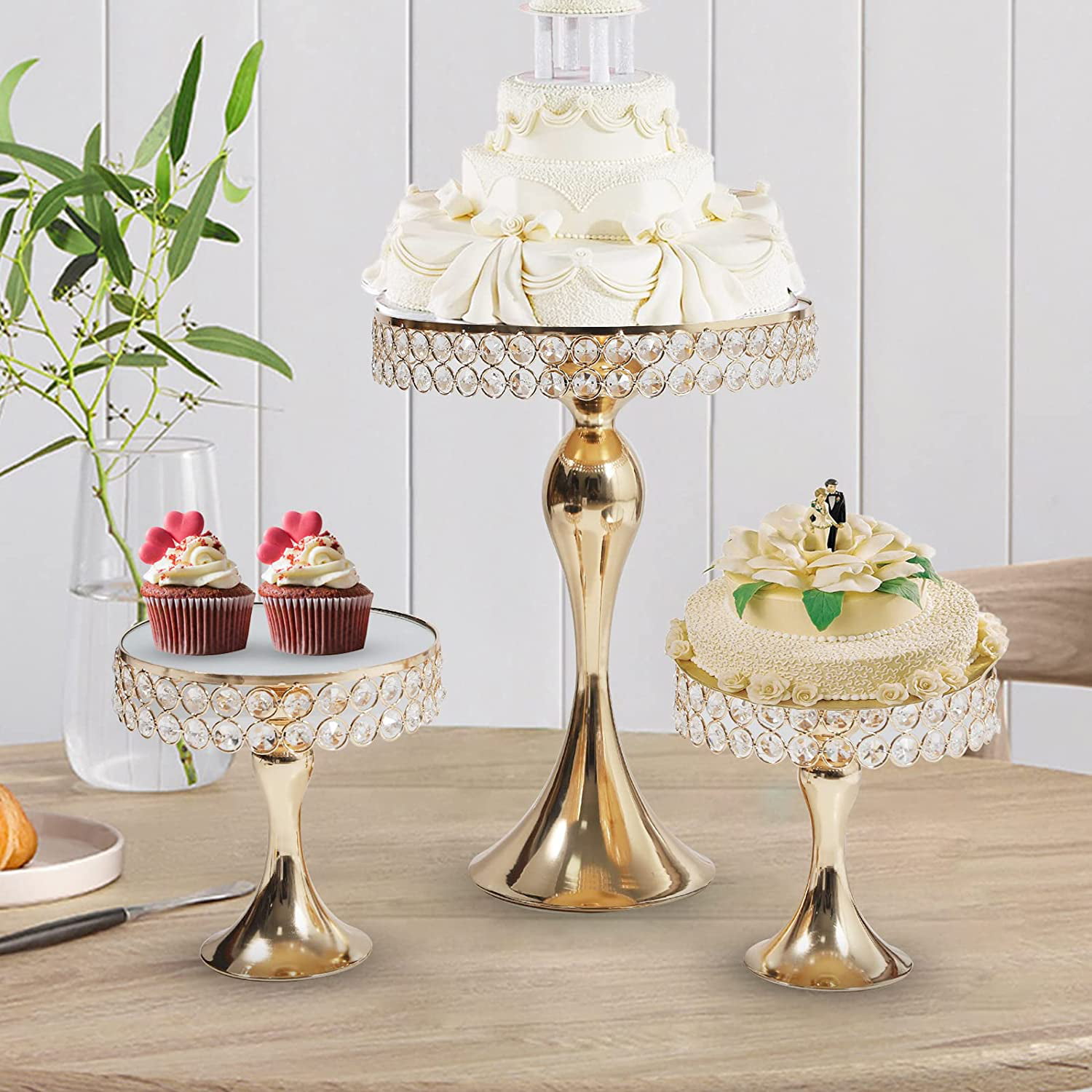 3pcs Cake Stand Crystal Round Cupcake Stands Metal Dessert Display Wedding Party 