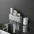 thumbnail image 2 of Self Adhesive 3 In 1 Automatic Toothpaste Dispenser Toothbrush Storage Rack Holder Home Bathroom Set, 2 of 9