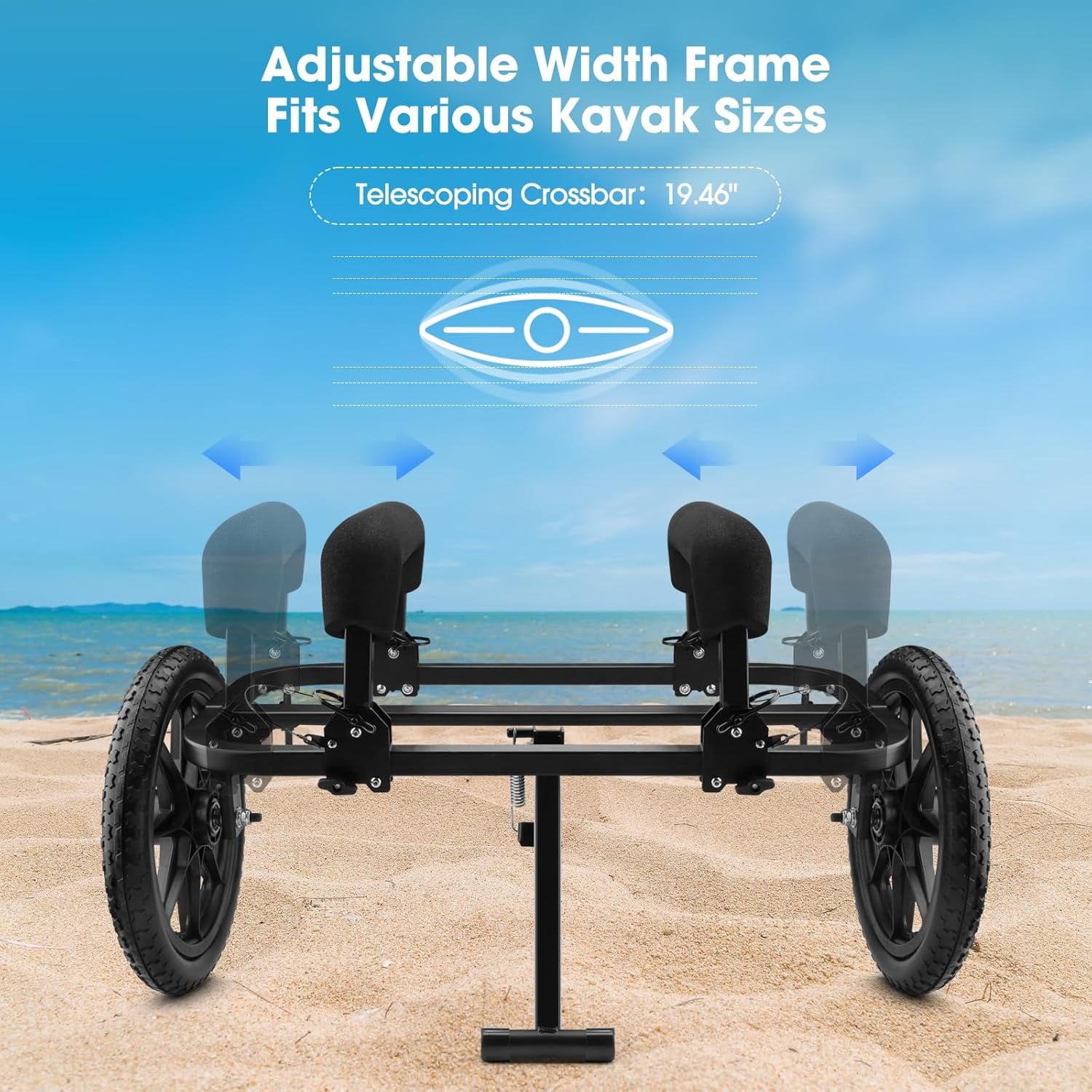 GanFindX Heavy Duty Kayak Cart Canoe Trolley with Solid Foam Wheels, Foldable Kayak Carrier Dolly with Upright Crossbar & Tie Down Straps for Kayak, Canoe, Paddle Board Transport