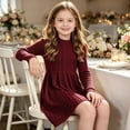 thumbnail image 3 of Cmtiyu Girls Fall Dresses Long Sleeve Crew Neck Pocket Ribbed Knit Dress Soft Lightweight Casual Red A Line Swing Dress for Girls 5-15 Years, 3 of 9