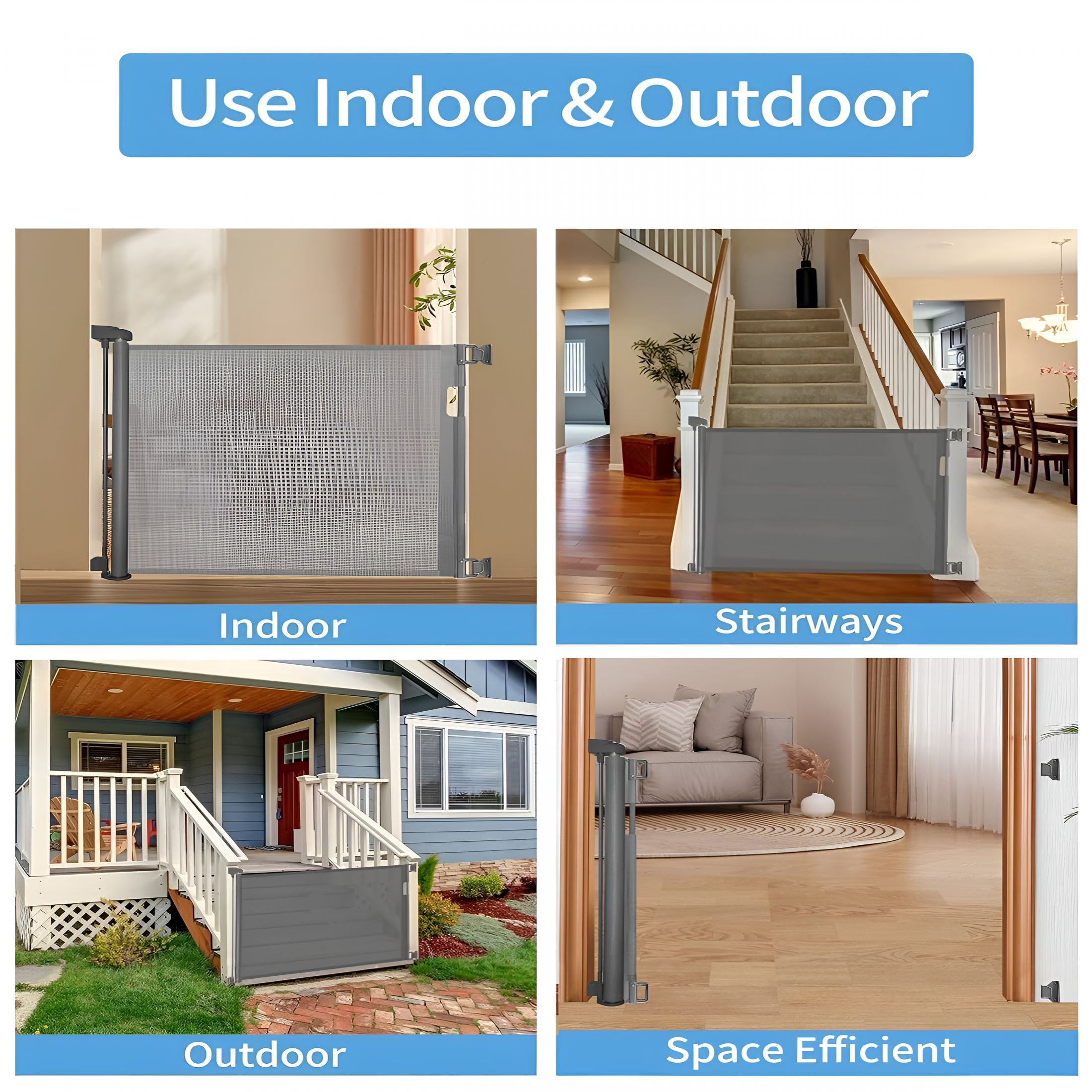 XIBUFE Retractable Baby Gate for Doorways and Stairs, Mesh Safety Gate for Pet, Indoor & Outdoor Use, One-Hand Operation, Easy Installation, 33.6" Tall, Expands to 55" Wide（Grey, 33.6"x55")