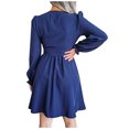 thumbnail image 5 of Fesfesfes Spring Dresses for Women V Neck Long Sleeve Party Dress Casual Solid Color Pleated Dress Knee Length Swing Sun Dress, 5 of 8