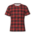 thumbnail image 4 of Vsdgher Red Black Plaid Print Men's Dry Fit Mesh Athletic Shirts Moisture Wicking Tennis T-Shirt Tops, 4 of 9