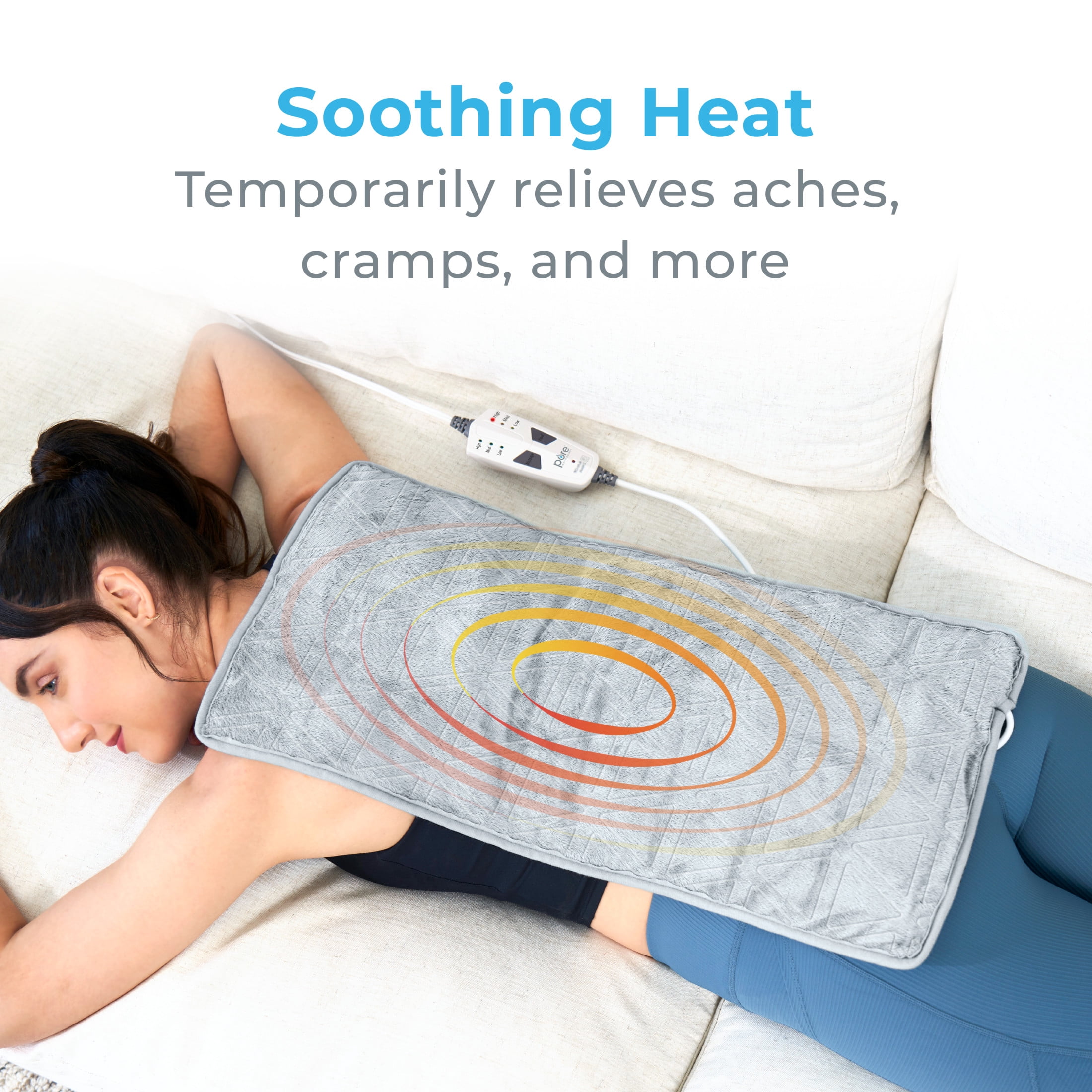 Pure Enrichment WeightedWarmth 3-in-1 Heating Pad - 3 InstaHeat Settings, 3 Massage Speeds & 4.1 lbs of Weighted Pressure for Shoulder, Neck, & Back Pain - 12” x 24” (Steel Gray)