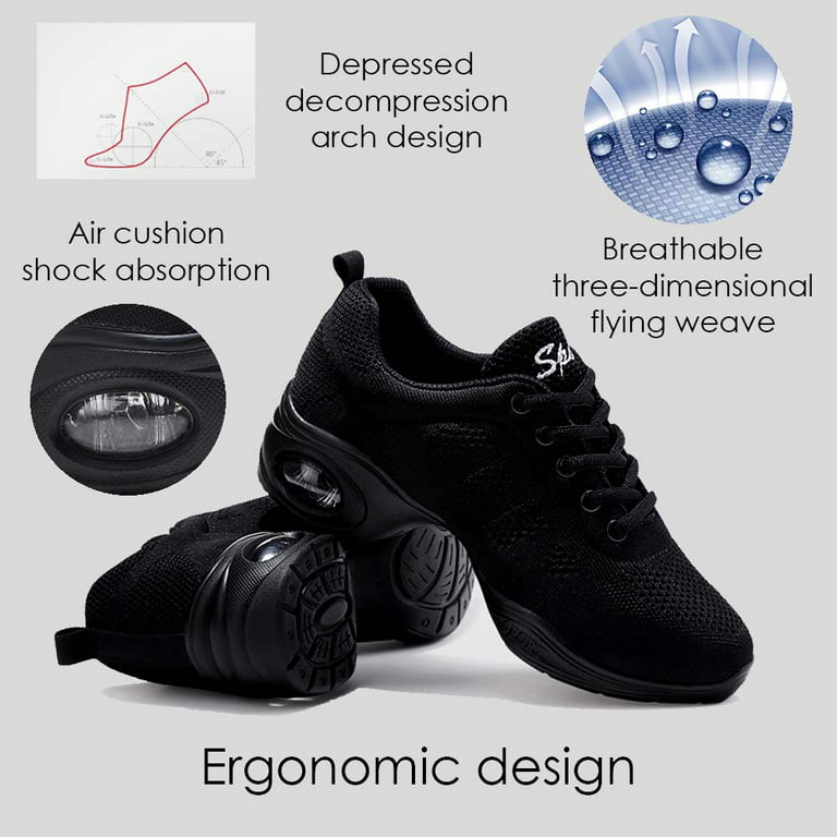 Womens Jazz Shoes Lace-up Sneakers Breathable Mesh Dance Shoes Breathable Air Cushion Split-Sole Outdoor Dancing Shoes Platform Sneakers for Jazz Zumba Ballet Folk black 40 Walmart.com