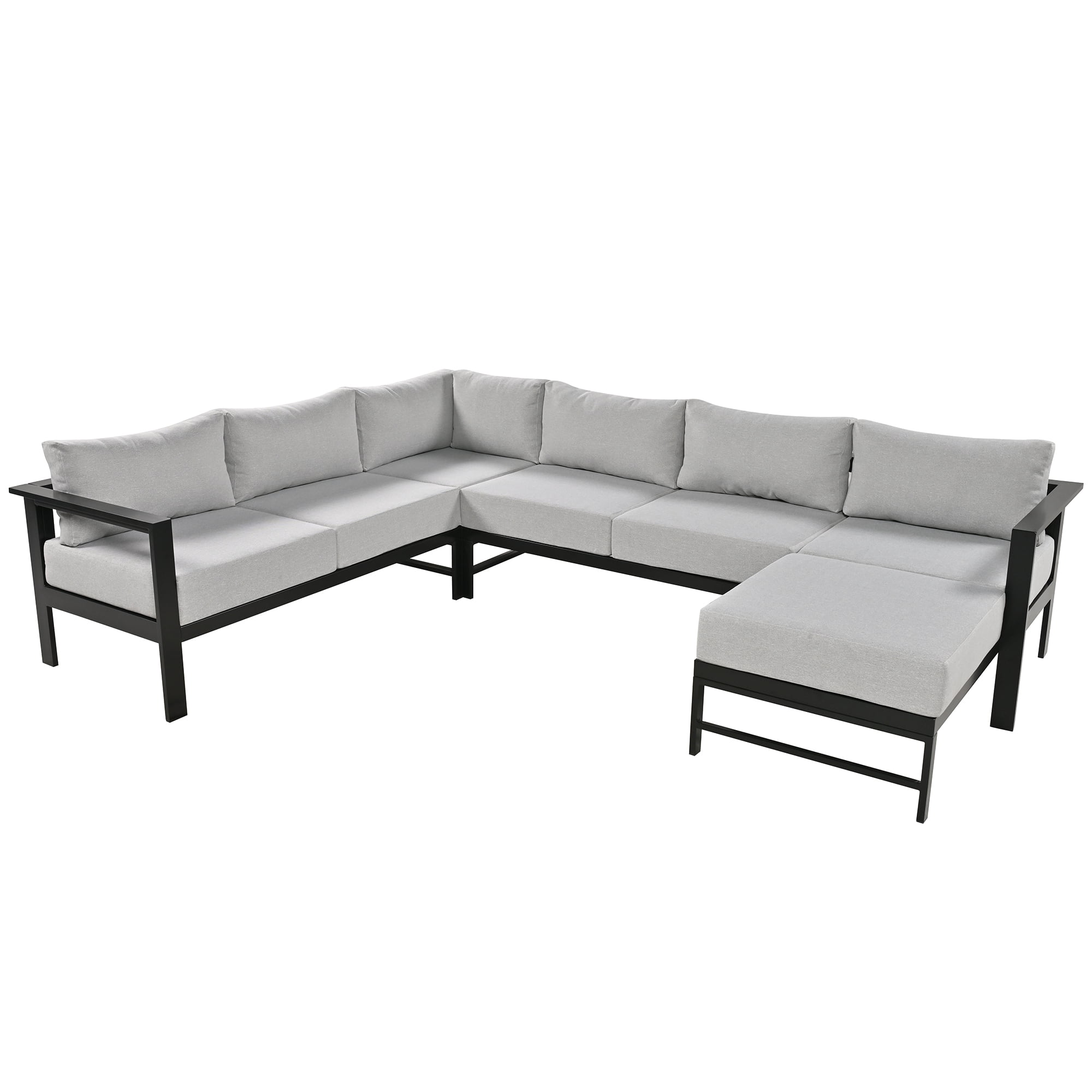 Harper & Bright Designs Outdoor Patio Furniture Set L-Shaped Aluminum Sectional Sofa All-Weather Patio Conversation Set with Cushions for Garden Backyard, Grey