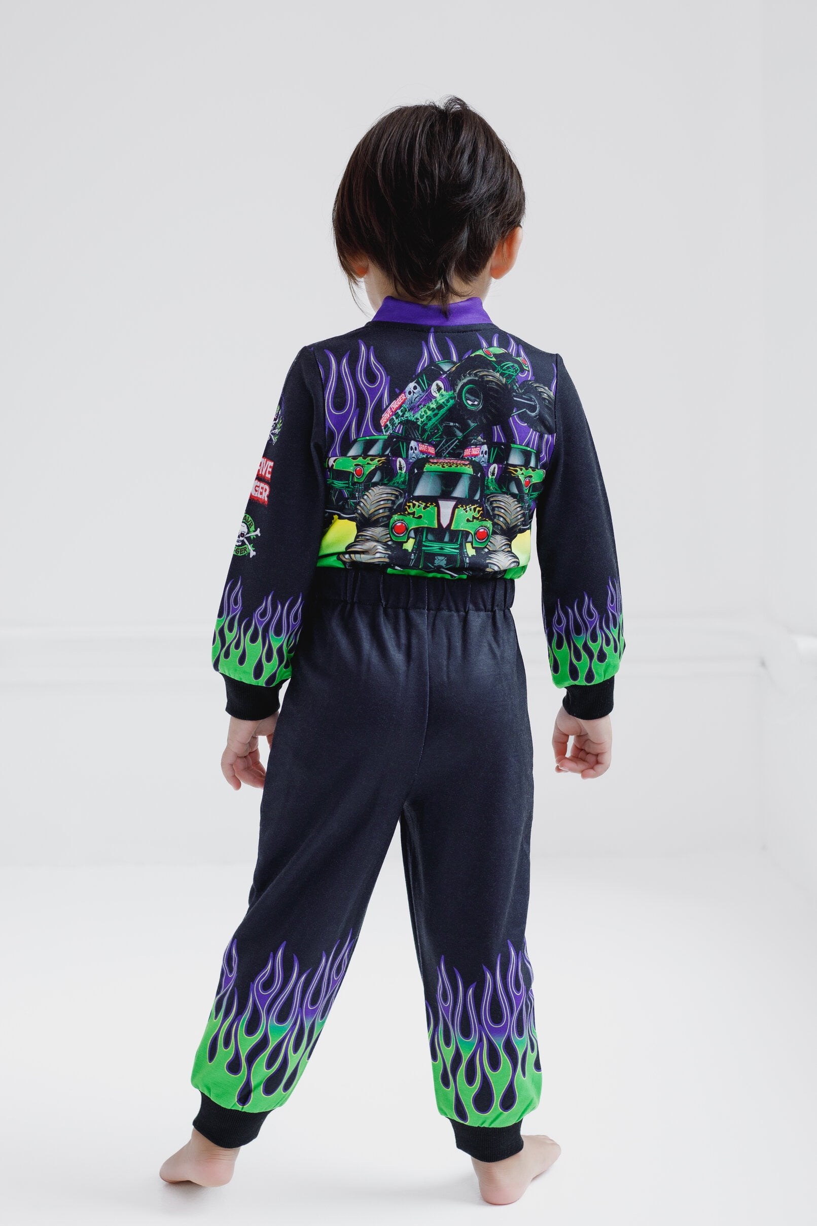 Monster Jam Toddler Boys' Zip-Up Coverall Black Grave Digger