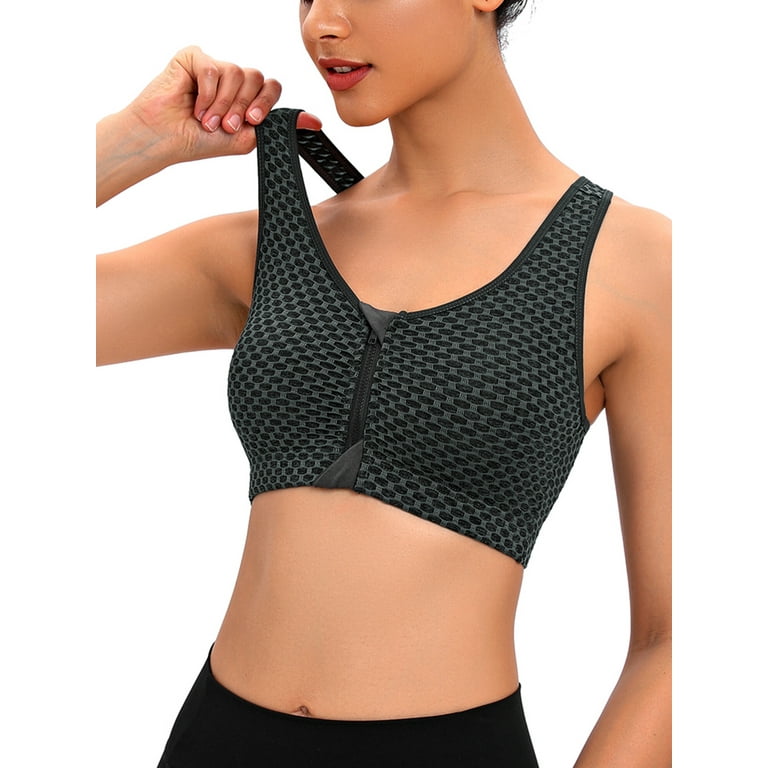 FUTATA Women Front Zipper Sports Bra With Removable Pads, Push Up