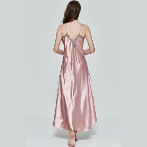 Women Pajama Strap Night Dress Ladies Satin Silk Lingerie Sleepwear  Nightgown 