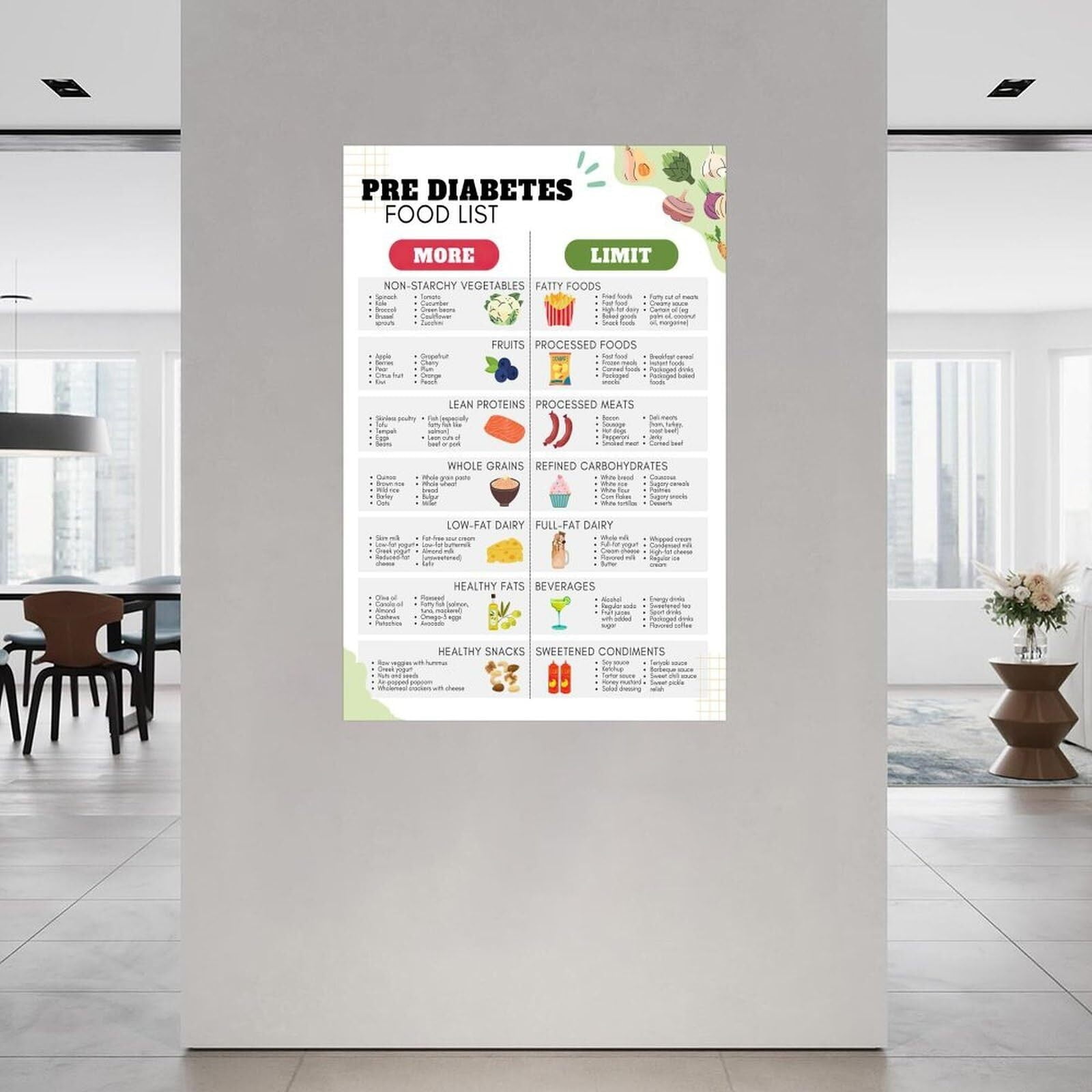 Pre Diabetic Food List Poster Type 2 Diabetes Diet Chart Kitchen Wall Art Poster Canvas Painting Posters And Prints Wall Art for Living Room Bedroom Decor