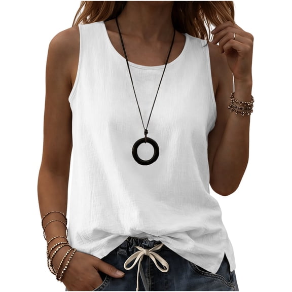 Husipze Womens Loose Fit Casual Flowy Tank Tops Crew Neck Trendy Sleeveless Summer Tops Clothes Spring Outfits 2026 White S