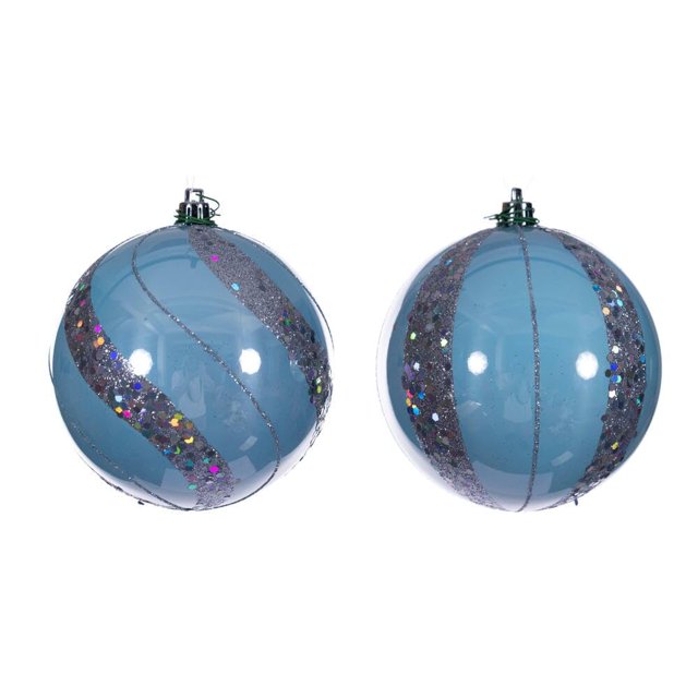 Juego de adornos Vickerman de 4 pulgadas con forma de bola de lentejuelas con perlas azules para bebés