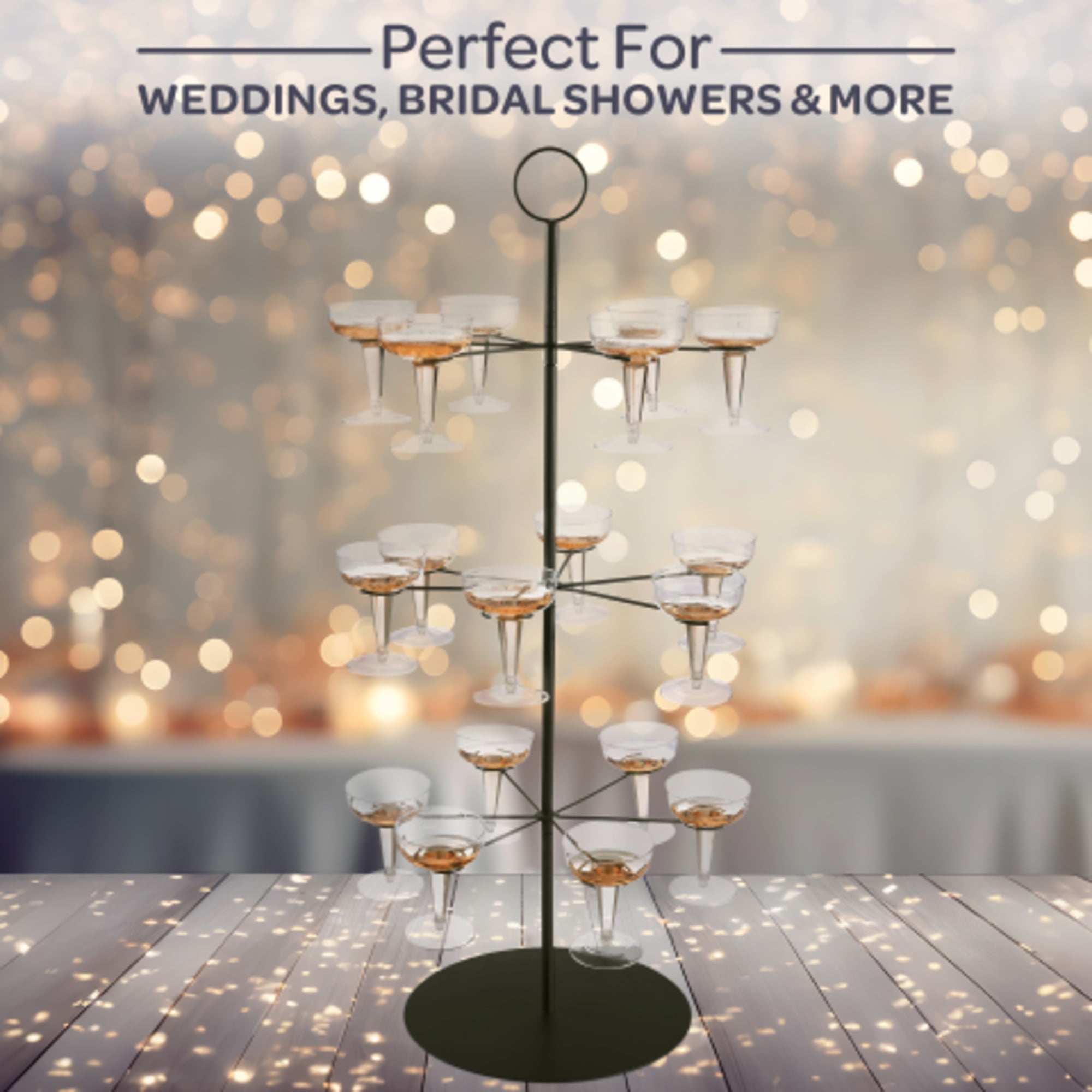 Lavish Home 3-Tier Cocktail Tree Stand - Champagne Tower Holds 18 Stemware Glasses (Black)