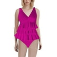 thumbnail image 1 of Duoif Maillot de Bain une Pièce pour Femmes, Maillot de Bain à Volants, Robe de Bain Rétro Couvrante, Maillots de Bain Contrôle du Ventre pour Femmes, Rose Vif TTG, 1 of 4