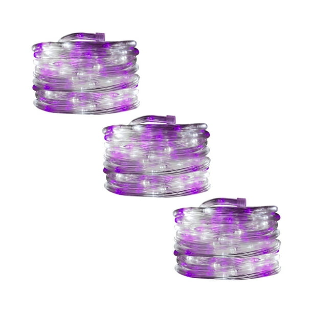 Manguera Navideña Decorativa Importadora La Merced Paquete 3 Pz Luz Led Blanco/Morado Uso Exterior/Interior Cable Recubierto Gel 10 m