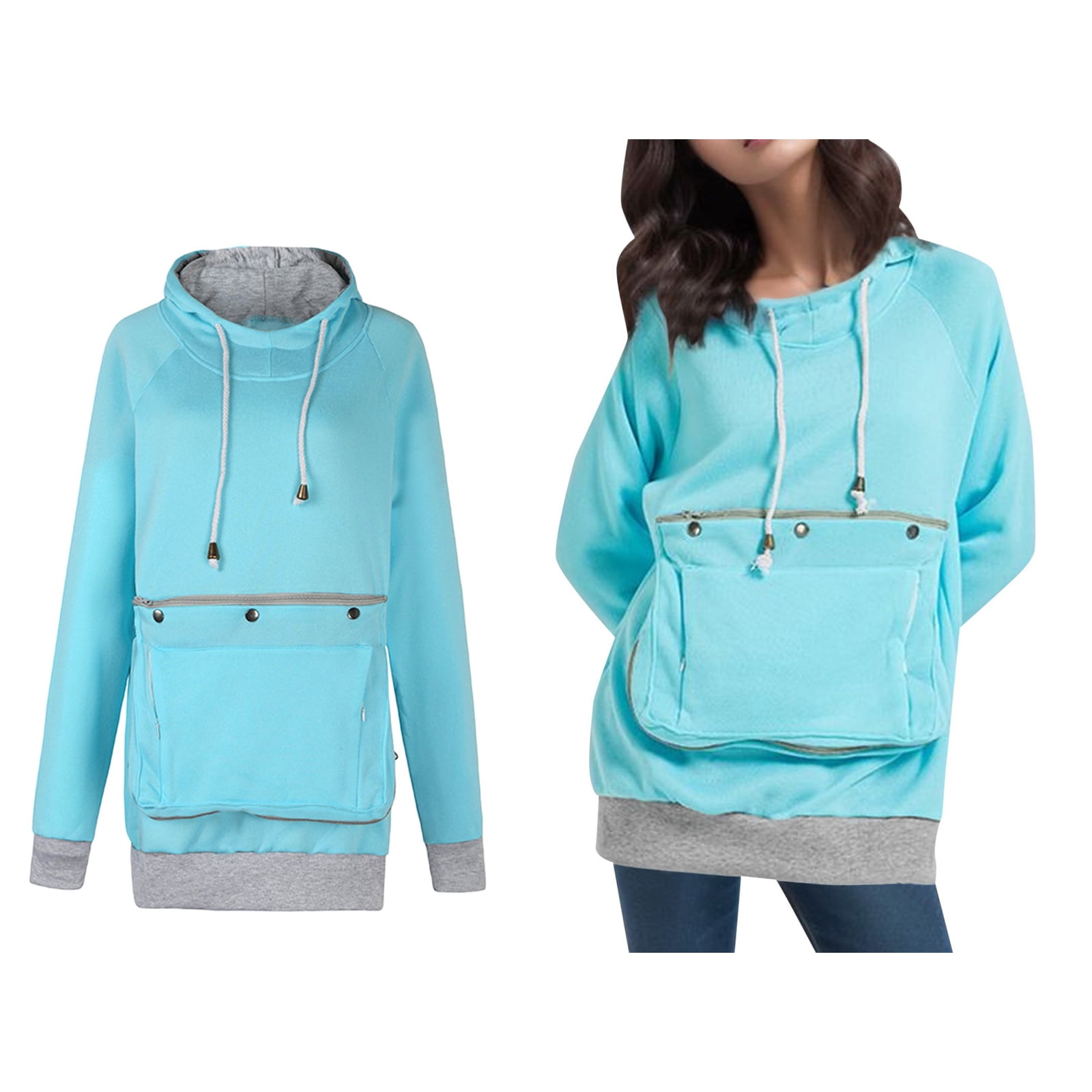 Women Pet Hoodie with Pouch Pet Carrier Hoodies Long Sleeve Large Pocket Kangaroo Hoodie Fall Winter Clothes