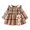 thumbnail image 5 of WIBACKER Toddler Baby Girl Fall Winter Mini Dress Long Sleeve Plaid Holiday Party Dress with Bear Toy, 5 of 6
