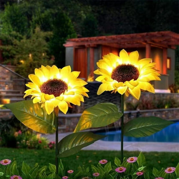 2 Pack Solar Garden Stake Lights, Outdoor Sunflower LED Solar Powered Lights for Patio Lawn Garden Yard Pathway Decoration (Sunflower Warm White)