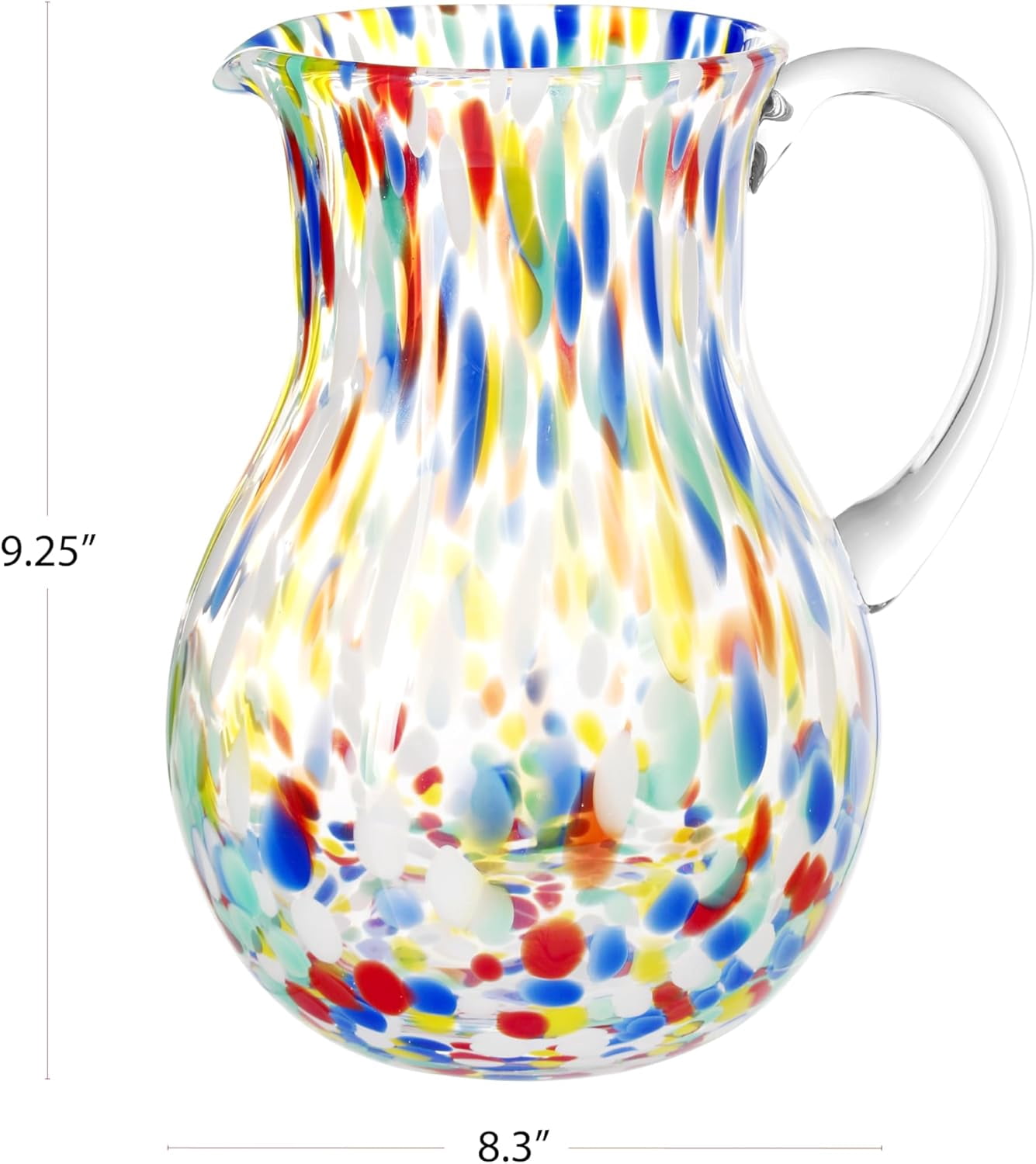 OVENTE Hand Blown Margarita Glass Pitcher with 2.5 Liter (84Oz) Capacity, Confetti Design and Sturdy Handle, Vibrant Beverage Carafe for House Party, Festivity and Family Gathering, Multicolor MGP84M