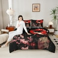 thumbnail image 4 of Manfei Chic Geisha Bedding Comforter Set 2pcs, Anime Girl Twin Comforter Sets, Japanese Cherry Blossoms Bedding Set, Black Red Breathable Home Decor, 4 of 8