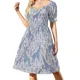 thumbnail image 1 of Vestido de manga corta con estampado de jirafa azul, vestidos de verano para mujer, vestidos casuales., 1 of 7