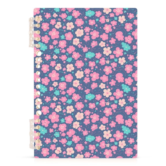 Pink Teal Small Flowers Notebooks 1-subject Journal 60 Sheets A5 College Ruled Paper Detachable Ring 8.3"x5.7"