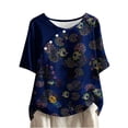 thumbnail image 1 of Tops Florales para las Mujeres Impreso Suéter Cuello Redondo Manga Corta, Ligero Y Casual Tops Cortos para las Mujeres, 1 of 9